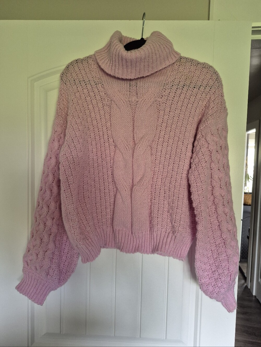 Woven Heart Pink Turtleneck Knitted Sweater
